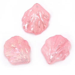 Acrylic pendant cracked leaf 20x17x5 mm hole 1.5 mm color pink rainbow - 10 pieces