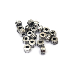 Metallized Cylinder Bead / 9x7 mm, Hole: 3.5 mm / Silver - 50 grams ~ 140 pieces