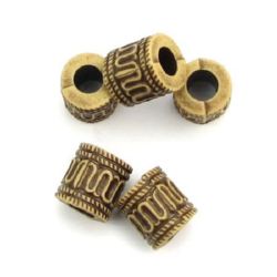 Antique acrylic cylinder beads 12x10.5 mm hole 6 mm brown - 50 grams ~ 49 pieces