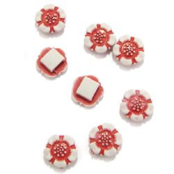 Flower Bead Faded Color 19 mm hole 2.5x8 mm white and red - 50 grams ~ 64 pieces