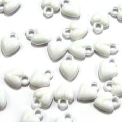 Acrylic heart solid beads for jewelry making 11x5 mm hole 2.5 mm white - 50 grams ~ 150 pieces