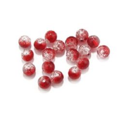 Crackle, Round, White Red, 10mm, 2mm hole, 20 grams ~36 pieces