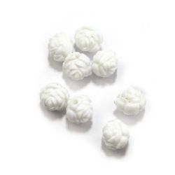 Χάντρα τριαντάφυλλο 12x12 mm τρύπα 2 mm λευκό -50 γραμμάρια ~ 65 τεμάχια