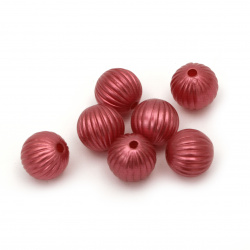 Мънисто перла топче пъпеш 10 мм дупка 1.5 мм цвят червен тъмно - 20 грама ~45 броя