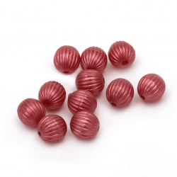 Мънисто перла топче пъпеш 8 мм дупка 1.5 мм цвят червен тъмно - 20 грама ~75 броя