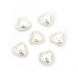 Acrylic Heart Beads with Shiny Pearl Coating for Jewelry Design and Craft Art, 12xmm, Hole: 1mm, White -20 grams ~ 45 pieces