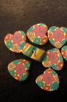 Polymer clay beads, flat in heart shape, little 8 mm 1 - 10 pieces