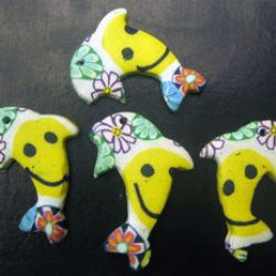 Painted polymer clay dolphin figurine beads  33 mm 2 - 10 pieces
