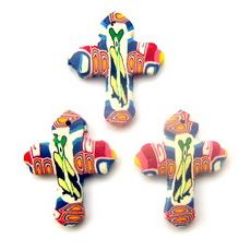 Colorful Patterned  FIMO Pendant / Cross, 22x28 mm, 2 -10 pieces 