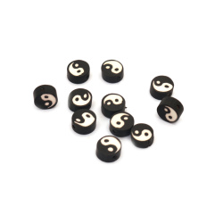Elements for decoration Fimo 9x4 mm hole 2 mm Yin-Yang black - 20 pieces