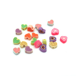 Polymer Clay Beads, Heart, Mixed Color, 9x10x5mm, 10 pcs