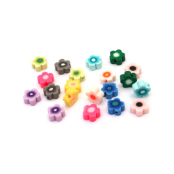 Decorative elements for polymer clay, 9x4 mm with a 2 mm hole, flower-shaped, assorted colors - 20 pieces