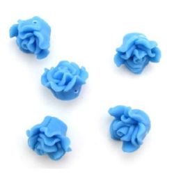 Colored polymer clay shape rose beads 15x10 mm hole 1 mm blue - 5 pieces