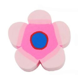 Polymer clay beads, flat in flower shape 31x6 mm hole 2 mm pink- 5 pieces ~ 30 grams