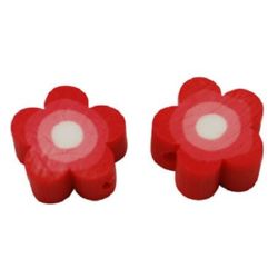 Цвете фимо 10x4 мм дупка 3 мм червено -20 броя