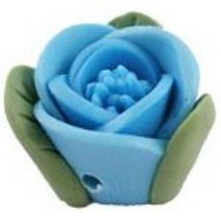 Colorful polymer clay shape rose beads 12 mm blue - 5 pieces