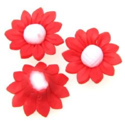 Handmade FIMO Flower, 25 mm, Red and White -4 pieces