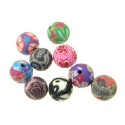 Patterned FIMO Ball Beads for DYI and Craft Making, 8 mm, Hole: 2 mm, ASSORTED -10 pieces