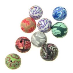 Polymer Clay Beads, Round, Colorful, 10mm, 2mm hole, 10 pcs