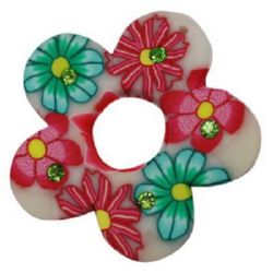 Handmade Colorful Polymer Clay Flower with Tiny Crystals, 34x4 mm, Hole: 2 mm -2 pieces
