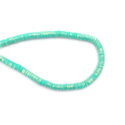 String of FIMO Washer Beads / 6x1 mm, Hole: 2 mm / Turquoise with Gold Pigment ~ 350 pieces