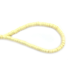 String of FIMO Washer Beads / 6x1 mm, Hole: 2 mm / Pale Yellow with Gold Pigment ~ 350 pieces