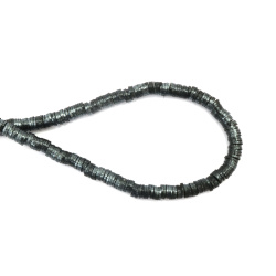Наниз мъниста ФИМО шайба 6x1 мм дупка 2 мм цвят черен с сребърен пигмент ~350 броя