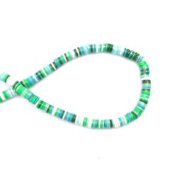 String of FIMO Washer Beads / 6x1 mm, Hole: 2 mm / Green Melange with Gold Pigment ~ 350 pieces