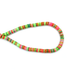 String of FIMO Washer Beads /  6x1 mm, Hole: 2 mm / Green and Pink Shades with Gold Pigment ~ 350 pieces