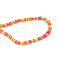 String of FIMO Washer Beads /  6x1 mm, Hole: 2 mm / Pink, Green and Yellow Shades with Gold Pigment ~ 350 pieces