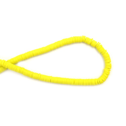 String of FIMO Washer Beads /  6x1 mm, Hole: 2 mm / Electric Yellow ~ 320 pieces