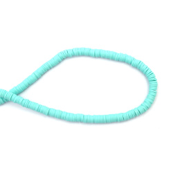 String of FIMO Washer Beads / 6x1 mm, Hole: 2 mm / Sky Blue ~ 320 pieces