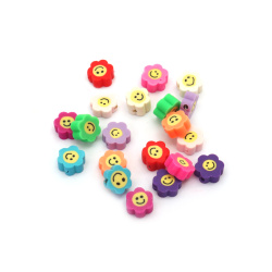 FIMO Elements for Decoration: Smiley Face Flowers / 10x5 mm,  Hole: 2 mm / MIX - 20 pieces