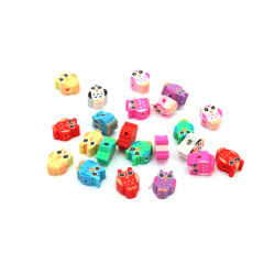 FIMO Elements for Decoration: Owl MIX / 10x8x5 mm, Hole: 2 mm   - 20 pieces