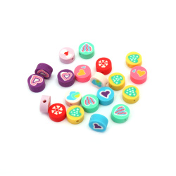 FIMO Elements for Decoration: Circle with Heart / 10x5 mm, Hole: 2 mm / Color: MIX - 20 pieces