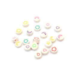 FIMO Elements for Decoration: Circle - Heart, Moon, Flower, Star / 10x5 mm, Hole: 2 mm - 20 pieces