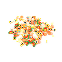 FIMO Elements for Decoration: 3±10x1 mm / Assorted Shapes and Colors with Pearls - 20 grams