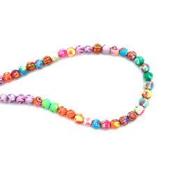 FIMO Ball Beads String / 6 mm,  Hole: 1 mm / Patterned - 64 pieces