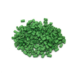 Мъниста стъклена тип MIYUKI Half TILA 5x2.3x1.9 мм дупка 0.75~0.85 мм плътна сатен зелена -4 грама ~85 броя