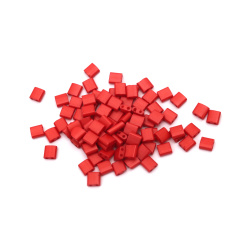Mărgele de sticlă tip MIYUKI TILA 5x5x1,9 mm gaură 0,8 mm perlat solid roșu satinat -4 grame ~43 buc