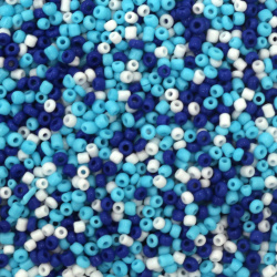 Margele de sticla de 2 mm grosime amestec alb si albastru -50 grame ~3670 bucati