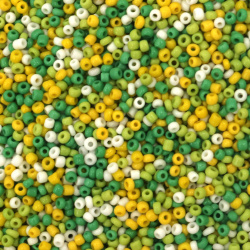 Glass Seed Beads / 2 mm / Opaque White, Yellow, Lime and Green MIX - 50 grams ~ 3670 pieces