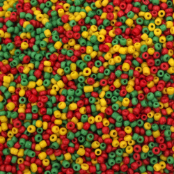 Glass Seed Beads / 2 mm / Opaque Yellow, Red and Green MIX - 50 grams ~ 3670 pieces