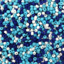 Glass Seed Beads / 3 mm / Opaque MIX White and Blue - 50 grams ~ 1520 pieces