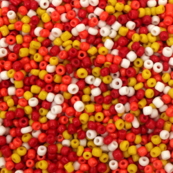 Glass Seed Beads / 3 mm / Opaque MIX: White, Yellow,  Orange and Red - 50 grams ~ 1520 pieces