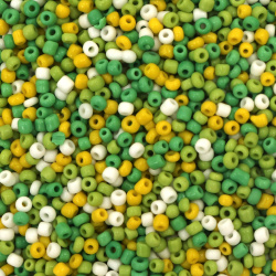 Glass Seed Beads / 3 mm / Opaque MIX: White, Yellow, Lime and Green - 50 grams ~ 1520 pieces