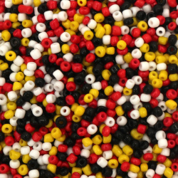 Opaque Glass Beads / 3 mm / MIX: White, Yellow, Red and Black - 50 grams ~ 1520 pieces
