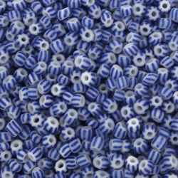 Glass Beads 4~4.8 mm, Hole: 1.5~2 mm / Opaque Two-tone: White with Blue Fine Stripes - 15 grams ~ 168 pieces