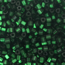 Czech Beads PRECIOSA Triangles / 7x6 mm, Triangular Hole: 2 mm, Silver Thread Green Color - 15 grams ~ 38 pieces