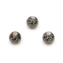 Glass ball 8 ~ 8.5 mm hole 1.5 mm galvanized cracked brown -5 pieces